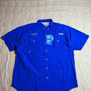 Columbia PFG Vented Fishing Shirt Short Sleeve Button Down Air Force Blue Sz XL